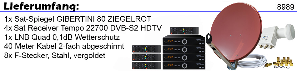 4 Teilnehmer Digitale Sat Anlage GIBERTINI OP 75 Spiegel mit Quad LNB HD & Kabel 