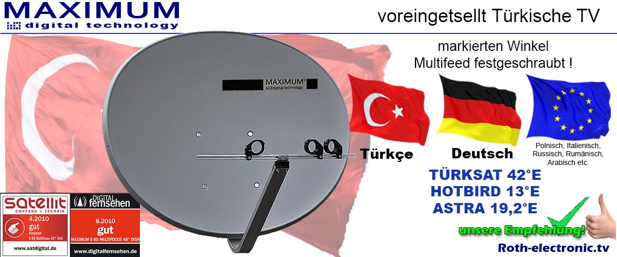 TÜRKISCH-Deutsch voreingestellte MAXIMUM e-85 T-85 Sat-Spiegel Astra