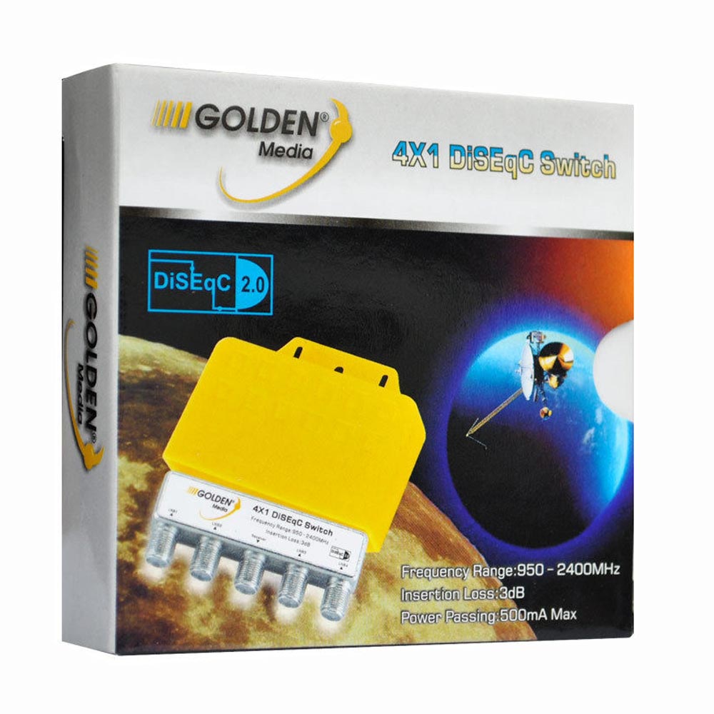 DiseqC Schalter GOLDEN MEDIA 4/1 4x1 4 Sat an 1 Teilnemer Wetterschutz HDTV 3D