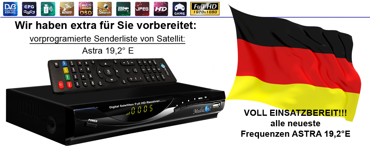 Sat Receiver MEDIAART2 vorbereit Deutsche Senderliste FULL HD Digital